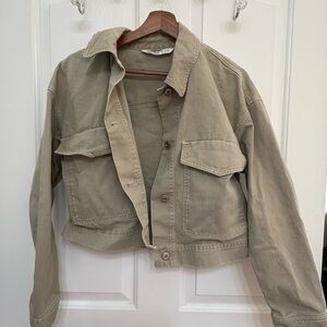 Zara Basic Green Denim Jacket